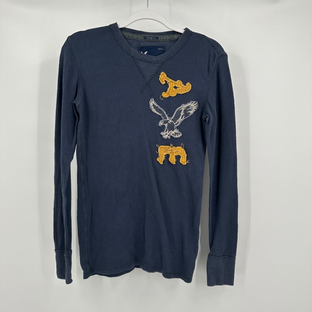 American Eagle Mens Y2K Vintage Fit Thermal Shirt Size XS Preppy Distressed